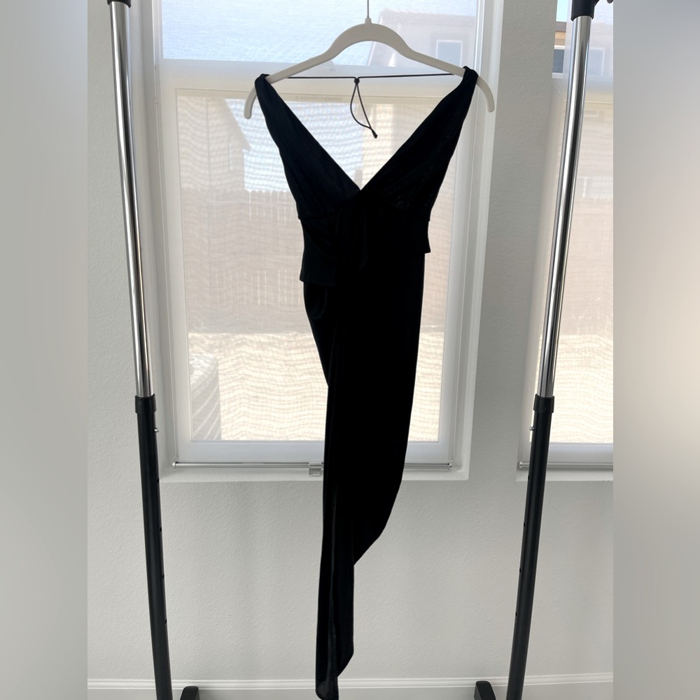 OH POLLY v neck asymmetric thigh slit dress size 4